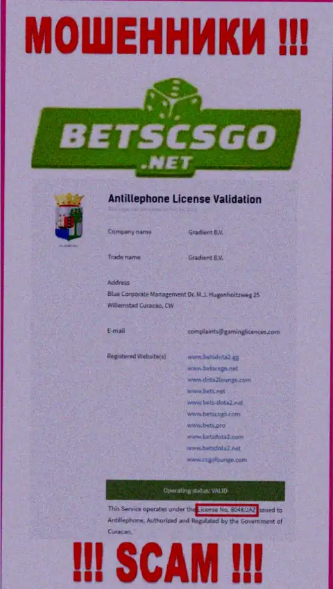 На веб-портале воров Bets CS GO хотя и предоставлена лицензия, однако они все равно МОШЕННИКИ