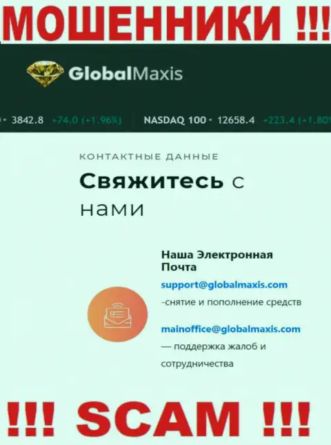 Е-майл мошенников Global Maxis, который они засветили на своем официальном сайте