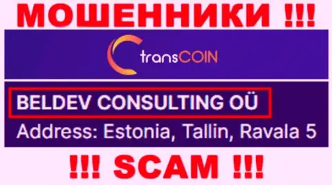 TransCoin - юридическое лицо аферистов организация BELDEV CONSULTING OÜ
