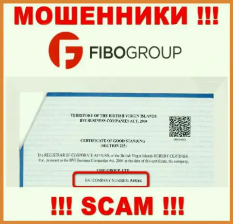 Регистрационный номер мошеннической организации ФибоГрупп - 549364