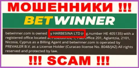 Обманщики БетВиннер сообщили, что именно HARBESINA LTD владеет их лохотронным проектом