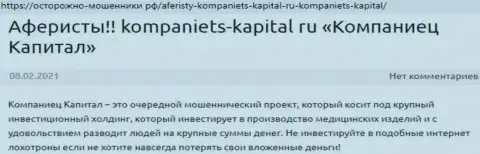 В сети internet не слишком лестно пишут о Kompaniets-Capital Ru (обзор мошеннических действий конторы)