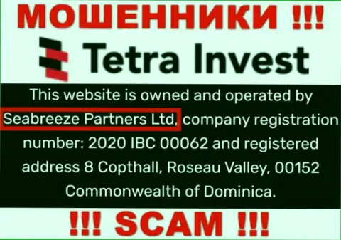 Юр. лицом, владеющим мошенниками Tetra-Invest Co, является Сиабриз Партнерс Лтд