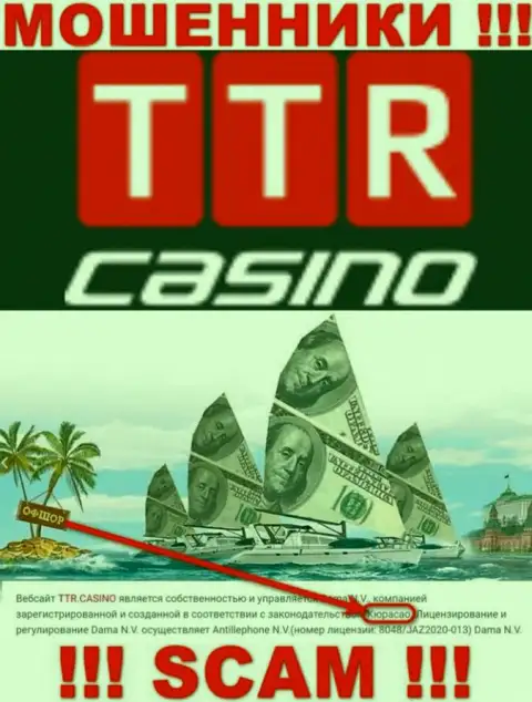 Curacao это официальное место регистрации компании TTR Casino