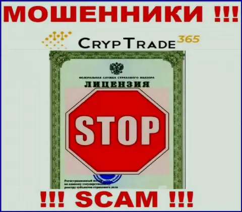 Деятельность CrypTrade365 Com незаконна, поскольку указанной компании не выдали лицензию
