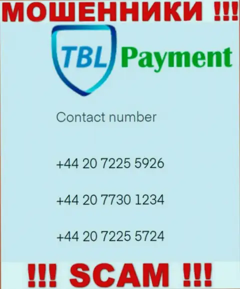 Мошенники из компании TBL Payment, для разводилова людей на денежные средства, используют не один номер