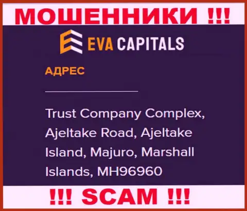 На интернет-сервисе EvaCapitals указан офшорный адрес организации - Trust Company Complex, Ajeltake Road, Ajeltake Island, Majuro, Marshall Islands, MH96960, будьте бдительны - это мошенники