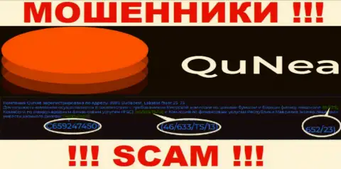 Махинаторы Qu Nea не скрыли свою лицензию, представив ее на онлайн-ресурсе, но будьте начеку !!!