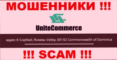8 Коптхолл, Долина Розо, 00152 Содружество Доминики - это оффшорный официальный адрес UniteCommerce World, приведенный на web-портале данных мошенников