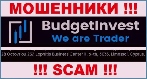 Не связывайтесь с компанией Budget Invest - указанные обманщики осели в оффшорной зоне по адресу - 8 Octovriou 237, Lophitis Business Center II, 6-th, 3035, Limassol, Cyprus