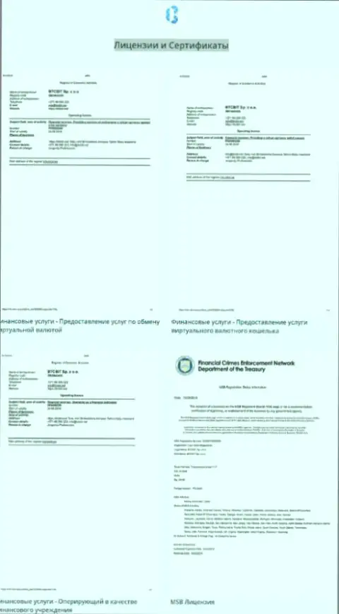 Лицензии, а также сертификаты компании БТЦБит