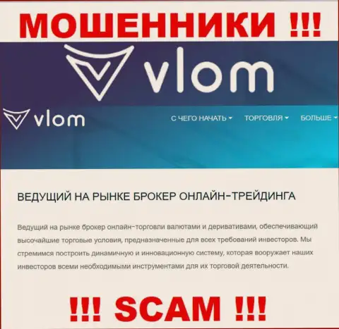 Направление деятельности мошеннической компании Vlom - это Брокер