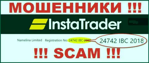 Номер регистрации компании InstaTrader - 24742 IBC 2018