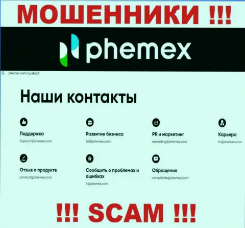 Не нужно связываться с разводилами PhemEX через их адрес электронной почты, указанный на их ресурсе - ограбят