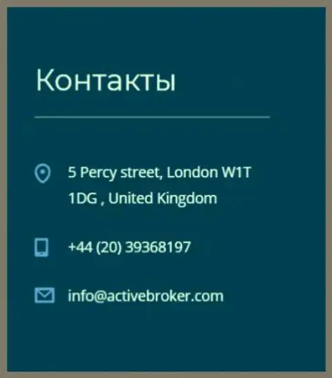 Адрес головного офиса брокерской организации Актив Брокер, размещенный на официальном веб-сайте этого ДЦ