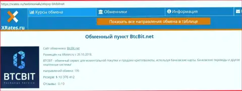 Краткая информация об онлайн обменнике BTCBit на веб-портале хрэйтс ру