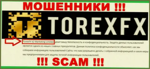 Юр лицо, которое владеет интернет-кидалами Торекс ФИкс это TorexFX 42 Marketing Limited